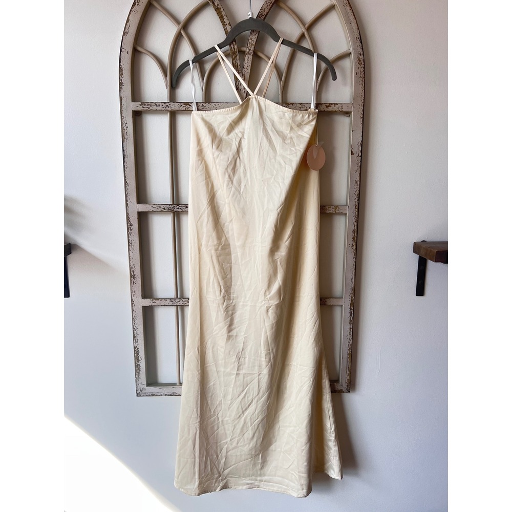 Camila Coelho Champagne Satin Halter Midi Dress Ivory Slip NWT Small